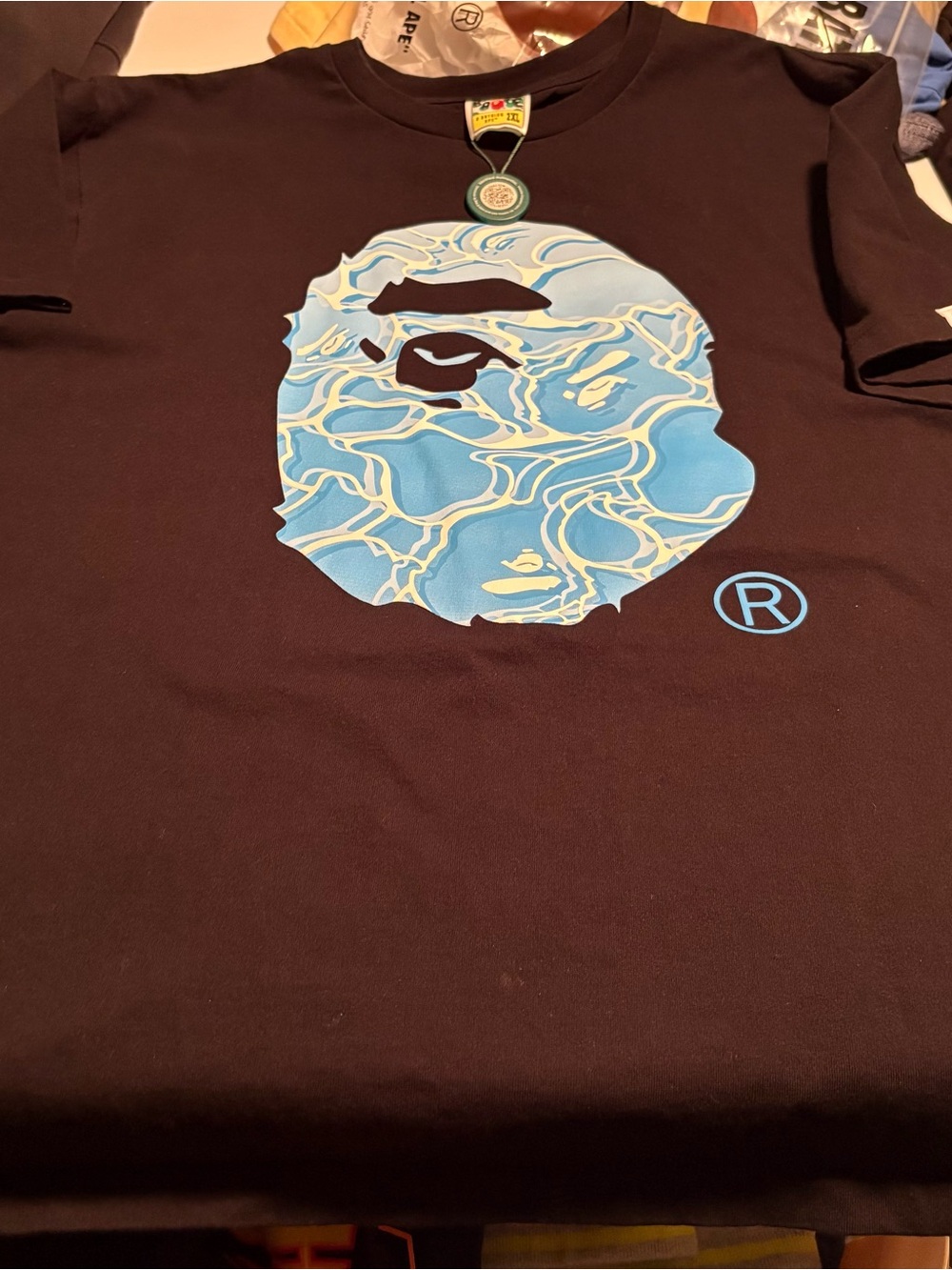 Bape Black Short-Sleeve Tee with Blue Graphic Ape Head